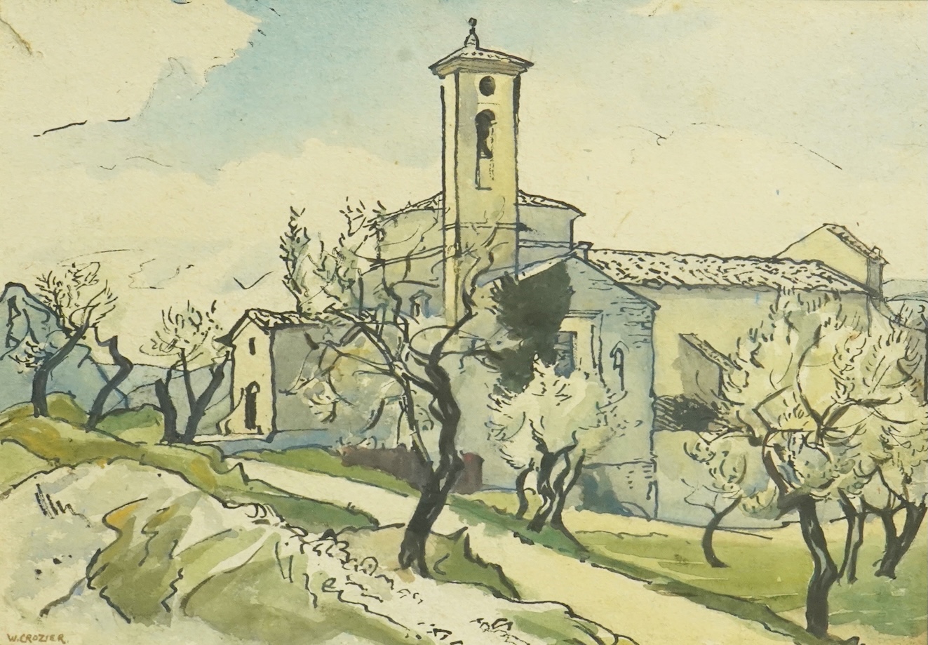 William Crozier (Scottish, 1930-2011), Italian landscape, ink and watercolour, 27.5 x 39cm